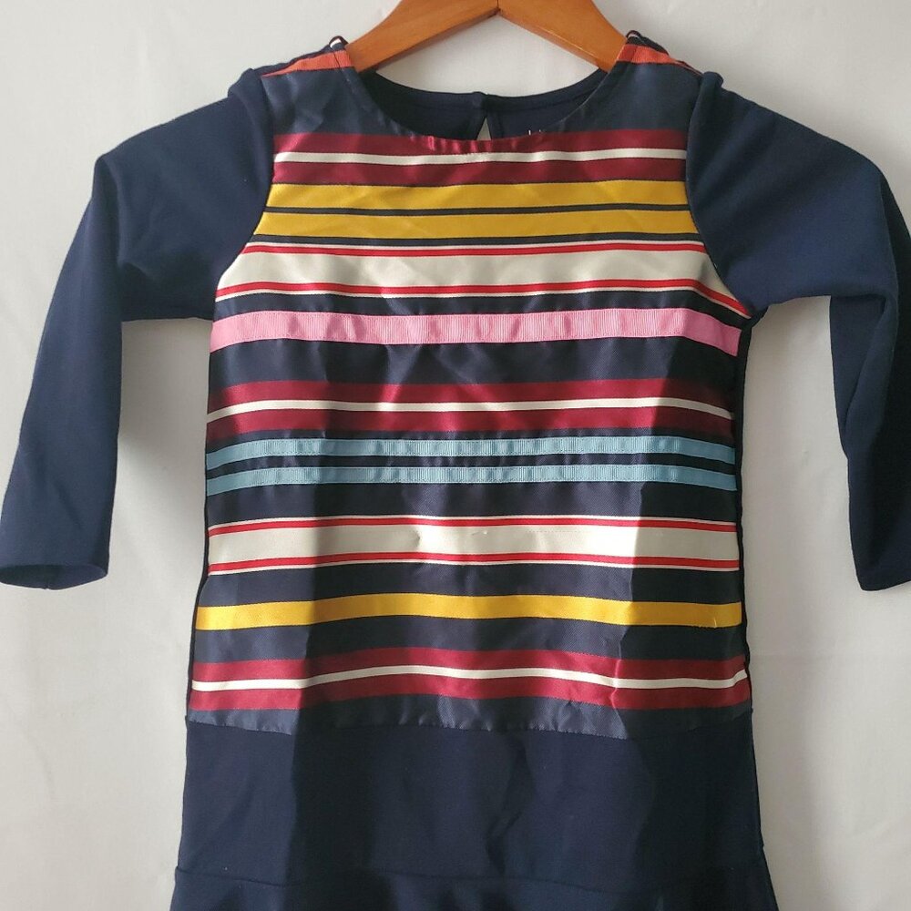 Lands' End Girls Navy Blue Multicolor Brocade Ribbon Stripe Dress Size L (6X-7) - Picture 5 of 14